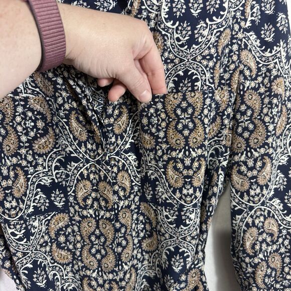 L'Agence Navy 100% Silk Paisley Tie Belt Button Front Shirt Stella Dress Size S - Picture 7 of 14